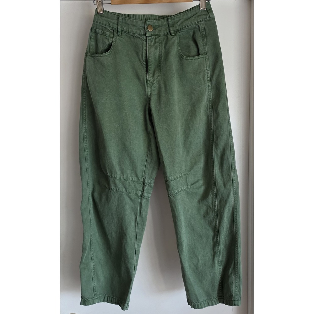 YFB Women Barrel Leg Pants Size S Green Military Solid Cropped Trousers Slacks
